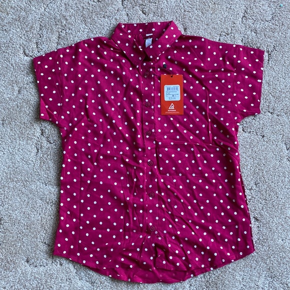 Girls pink polka dot button up shirt. Size Large - Picture 1 of 4